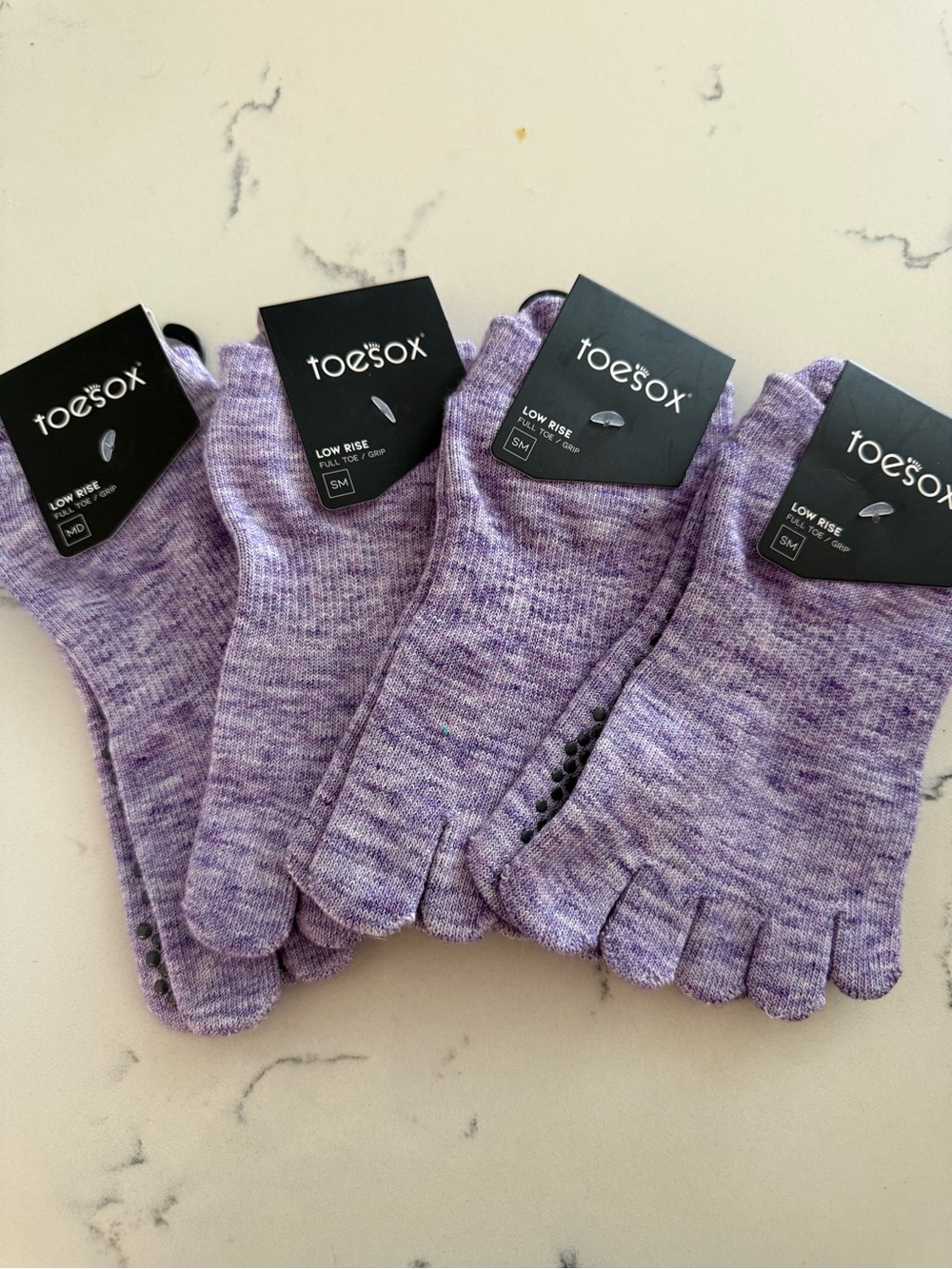 toesox Low-Rise Five-Toe Socks in Heather Purple